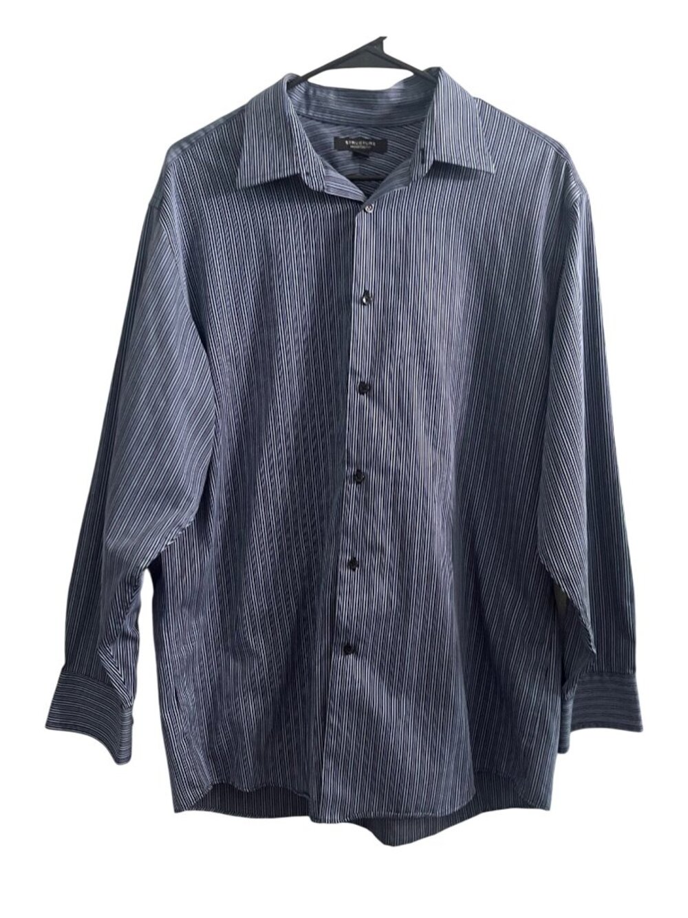 Mens Modern Fit Blue & White Striped Long Sleeve Dress Shirt Sz Large 16-16.5
